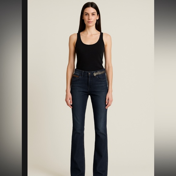 John galliano y2k straight bootcut denim jeans with metal logo rare boho fall - Picture 1 of 6